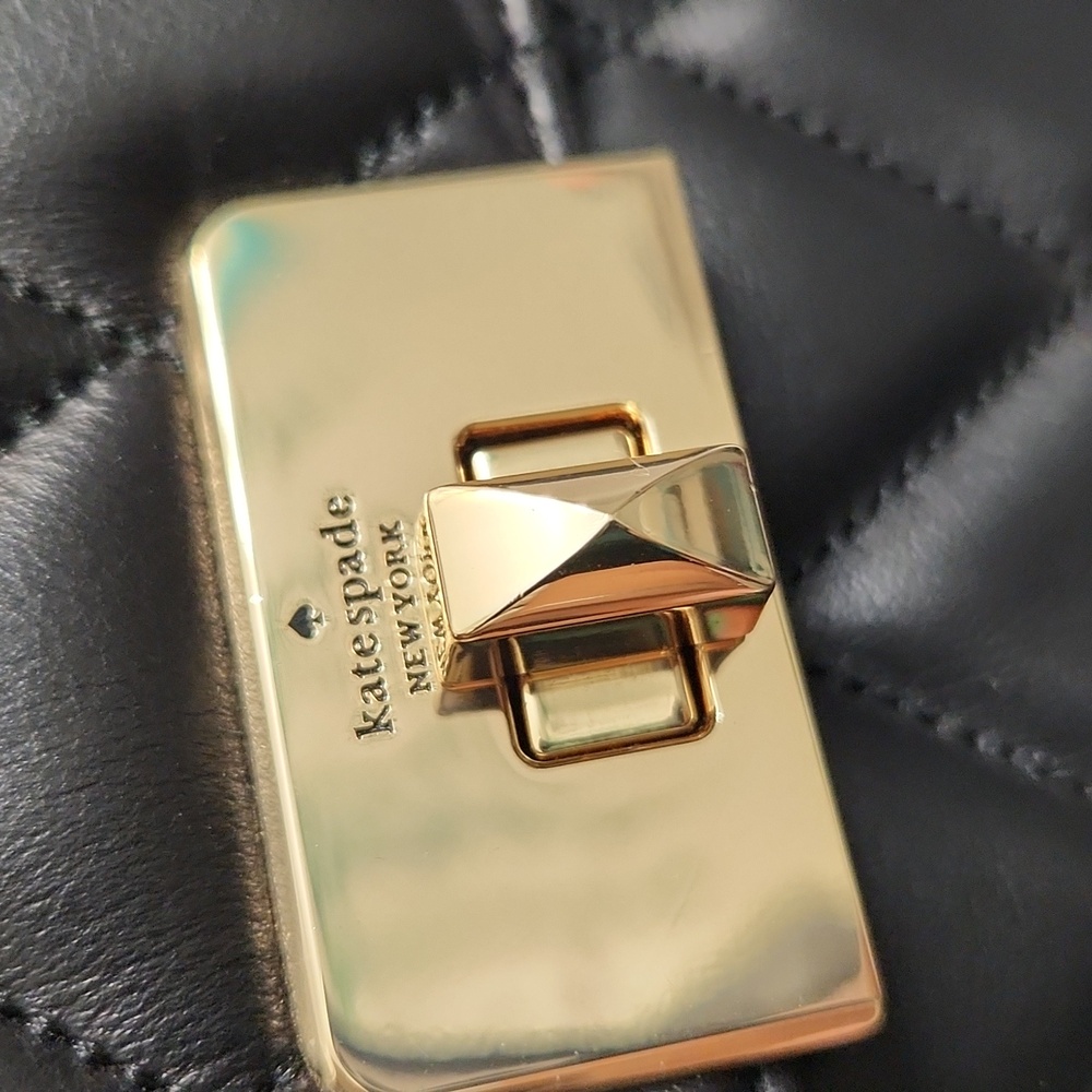 Kate Spade New York Carey Black Smooth Quilted Micro Flip Crossbody Bag - Picture 7 of 15